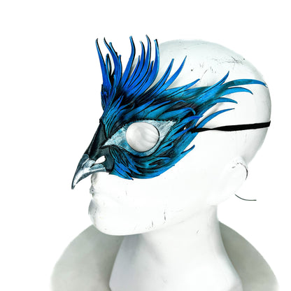 Layered Blue Phoenix Handmade Genuine Leather Mask