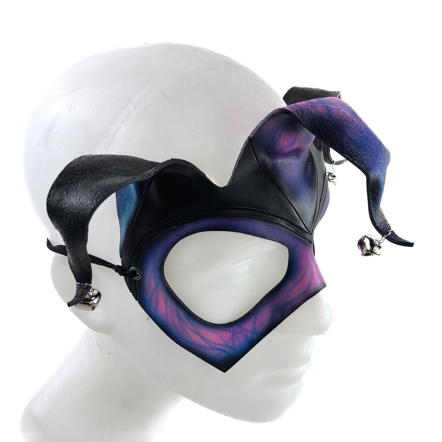 Handmade Genuine Leather Jester Mask in Blue and Pink