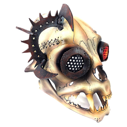 Handcrafted Genuine Leather Dimensional Cat Skull Robot Mask