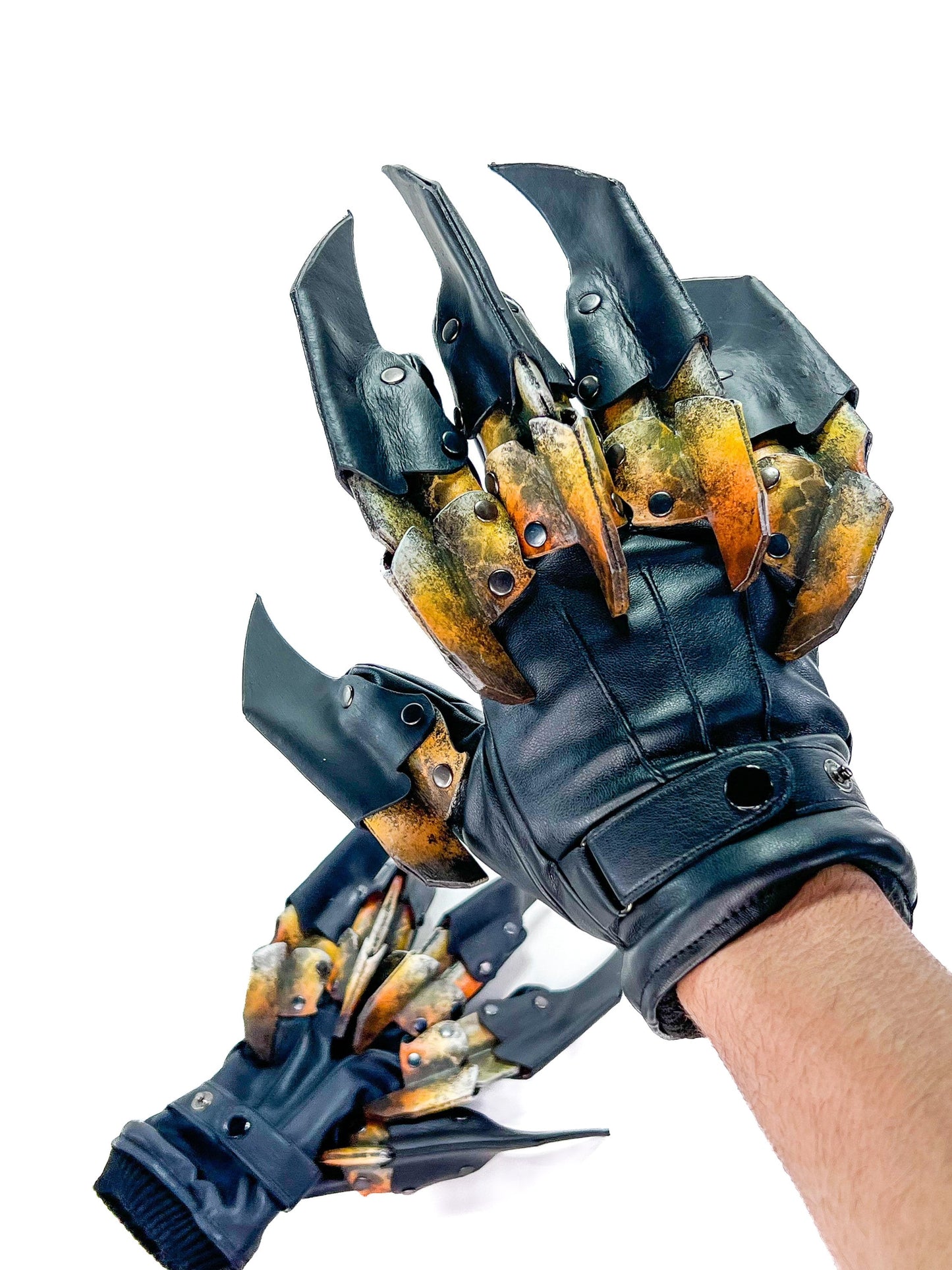 One Set of Two Handcrafted Genuine Leather Gloves with Claws in Hawk Colors