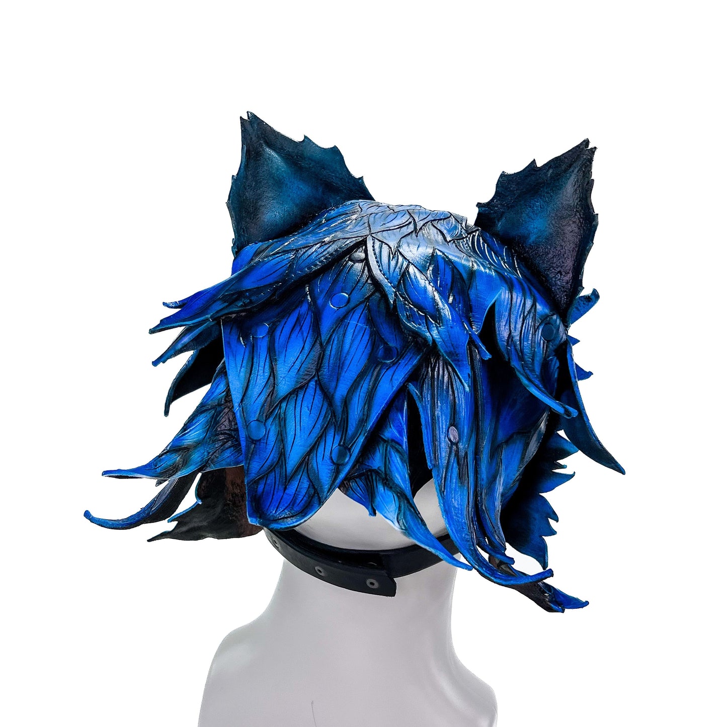 In Stock - The Blue Lycan - Handmade Genuine Leather Helmet Mask