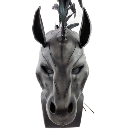 Flying Horse Handmade Genuine Leather Mask with Feathers
